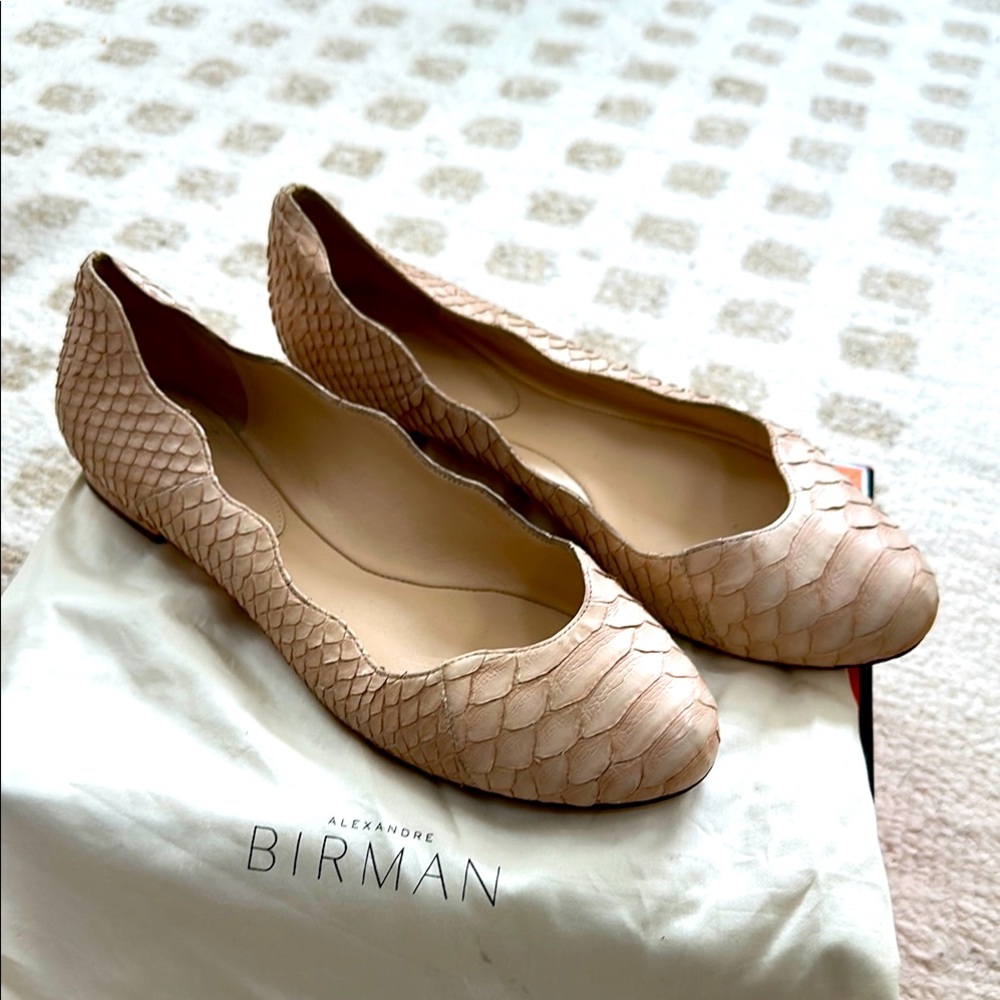Alexandre Birman Blush Python-Embossed Scalloped Ballet Flats